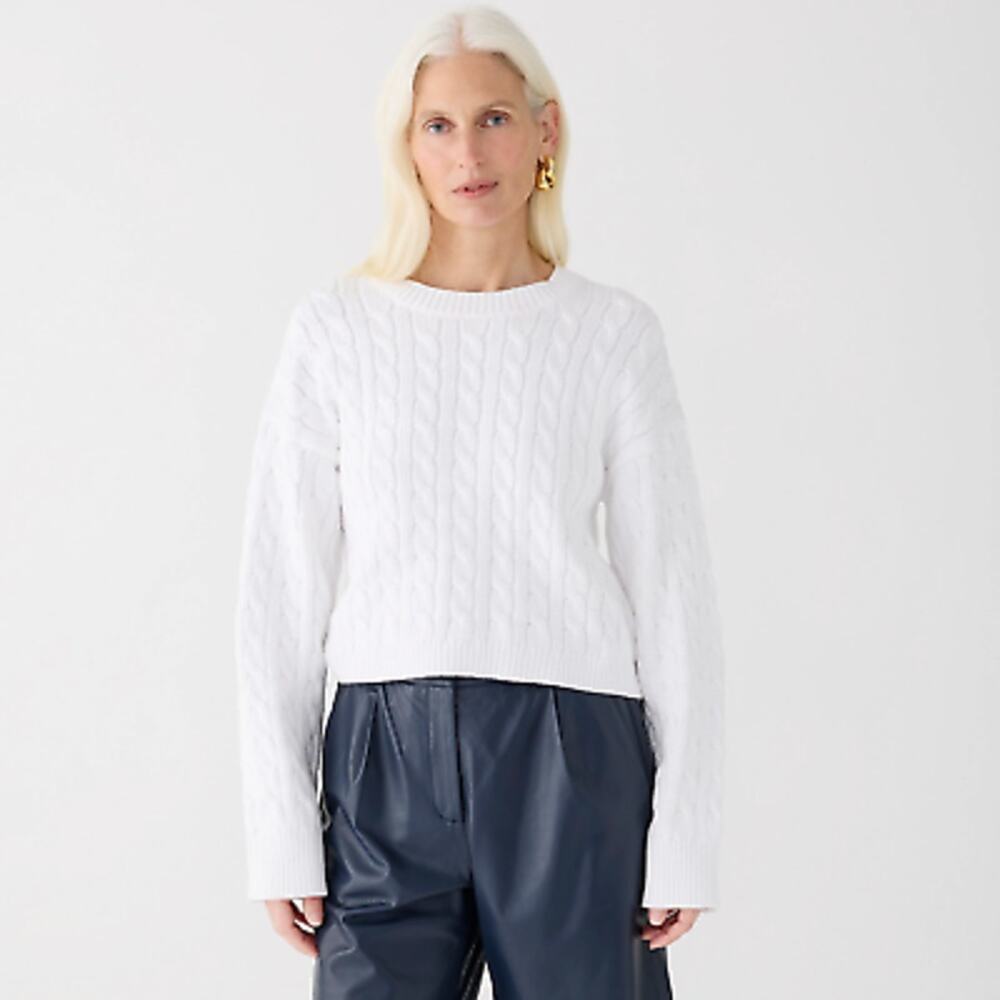 J.Crew Minimalist Cozy Cable Knit Cropped Sweater White XS NWT